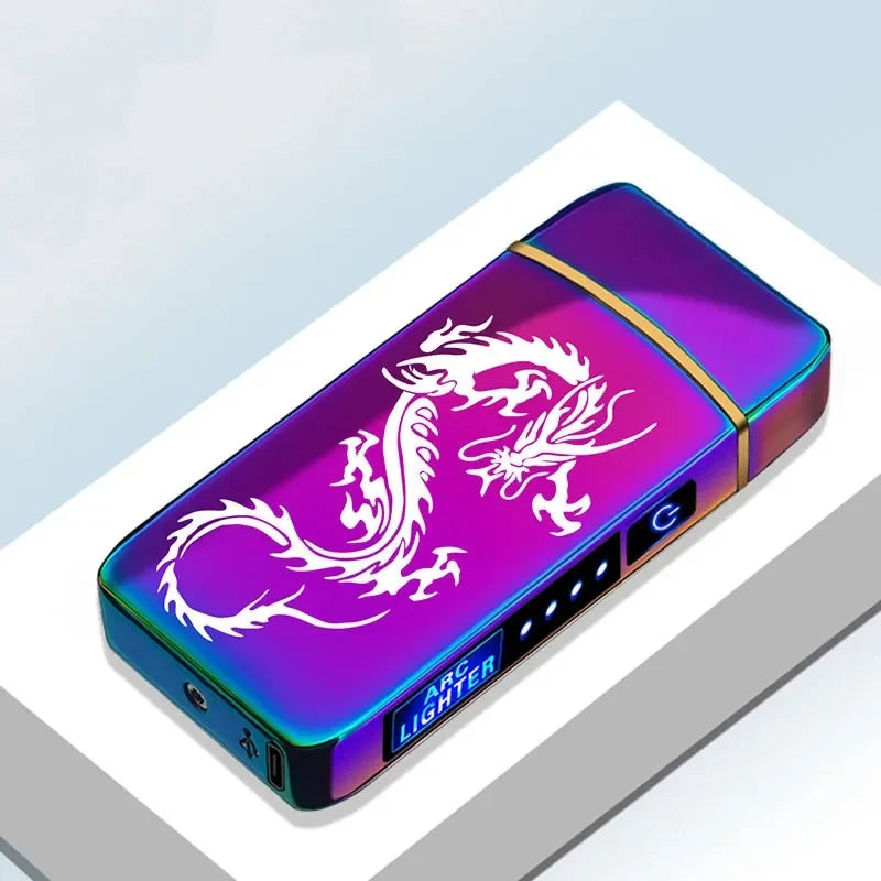 Hot Electric Windproof Metal Lighter Double Arc Plasma Flameless Rechargeable USB Lighter LED Power Display Touch Sensor Lighter