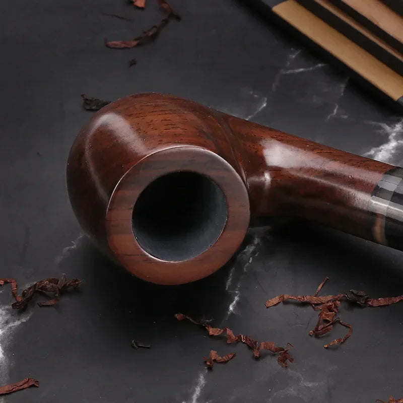 Ebony Wood Pipe with Filter, Smoking Pipe, Chinese Style, Tobacco Pipe with 10 Tools, Handmade Bent Smoke Tool, 9mm