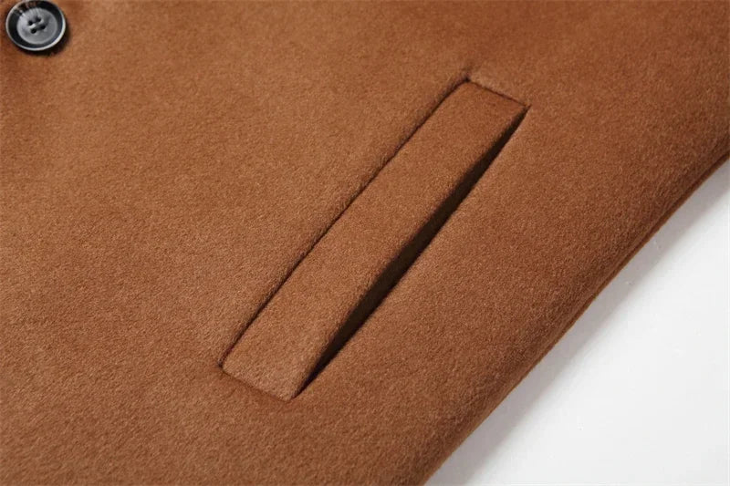 Wool 54.3% autumn and winter new men's woolen coat medium and long suit collar cotton thickened woolen coat men's coat