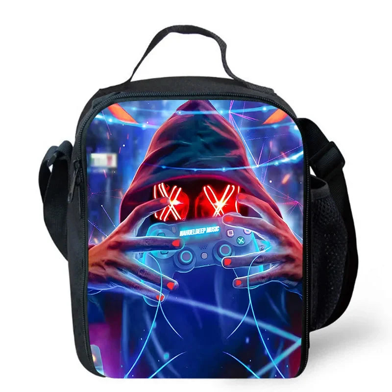 Lunch bags for Child,Cartoon Game con-so-les School Picnic Bags for Boys,Large Kids Insulation Cooler Bags for Aged 4-10 years