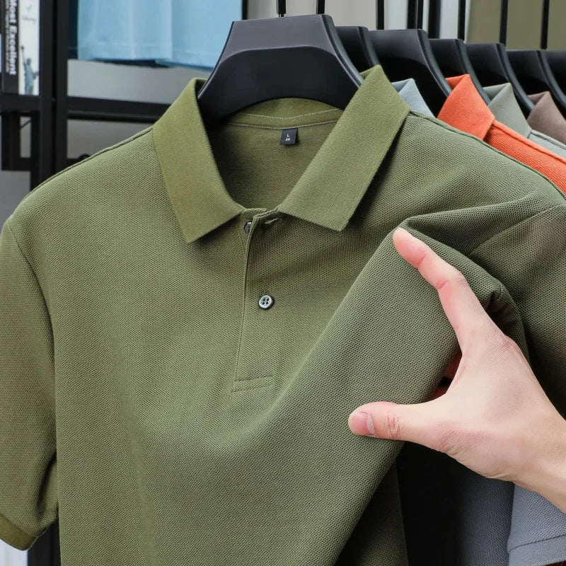 100% pure cotton men's new short-sleeved summer fashion Polo shirt, high-quality luxury premium T-shirt, business casual top