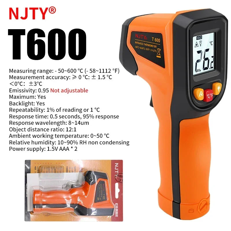 T400 T600 Digital Infrared Thermometer Laser Pyrometer Gun Non-Contact Temperature Measurement Tool -50 to 600℃