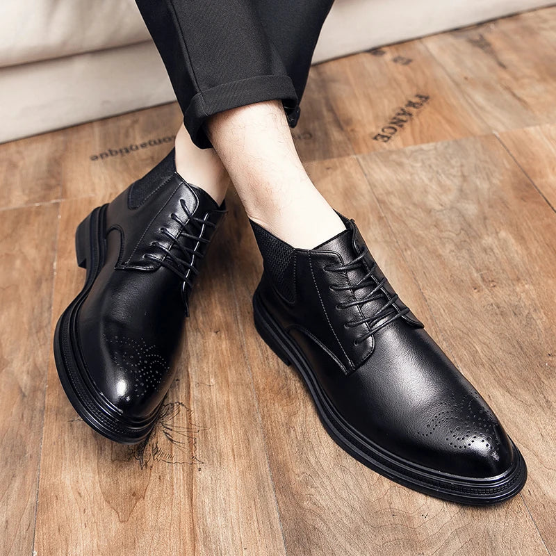 2026 Men High-top Shoes Formal Casual Wedding Party Big Size Leather Footwear For Male