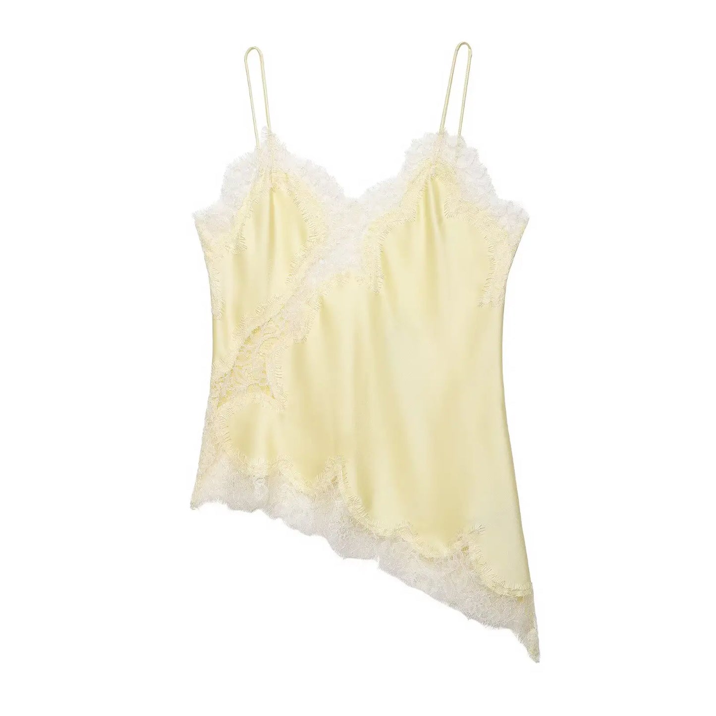 HH Summer Women Chic Sexy Lace Spliced Suspender Tops Woman V-neck Sleeveless Backless Hollow Asymmetrical Hem Design Top