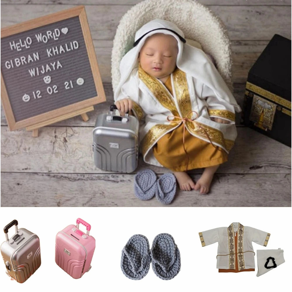 Newborn Photography Props BABI Boy Clothes Creative Mini Suitcase Luggage Baby Photo Props Accessories Store Arab Robe Costum