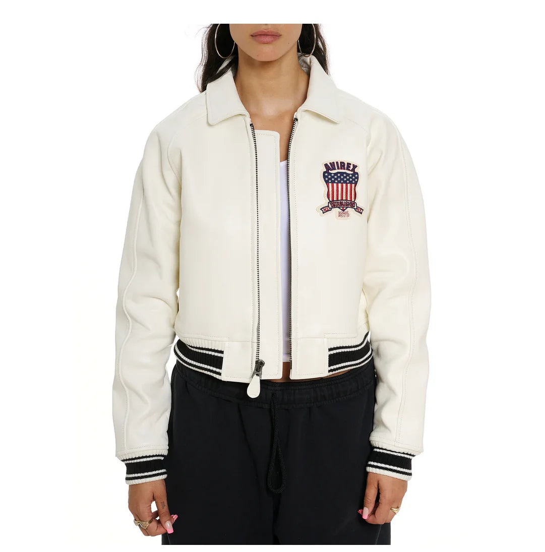 Avirex Spring 2024 New Listing Bomber Flight Suit Jacket 100% European Antique Sheepskin Classic Women's Pink Leather coat tops