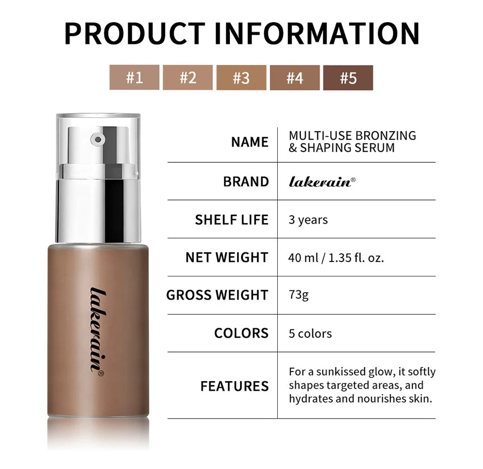 Lakerain Contouring Shaping Serum Long Lasting Nature Bronzing Foundation Deep Moisturizing Brighten Facial Contouring Concealer
