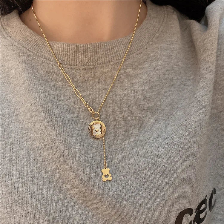 Cute Bear Necklace For Women's Neck Chain Choker Stainless Steel Jewelry Accessories Fashion Jewelry