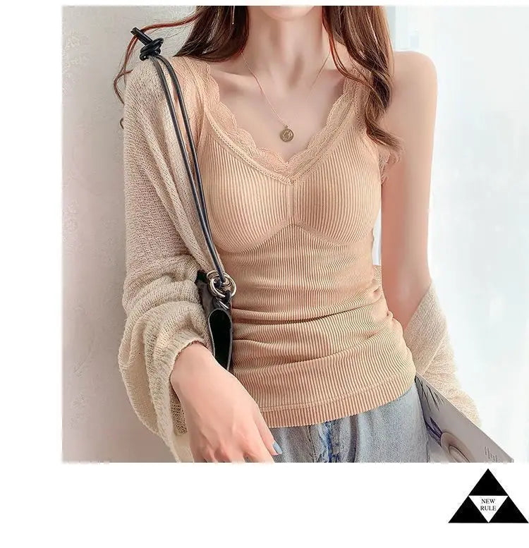 Thermal Underwear Inner Vest For Women Warm Winter Sexy Lace Sleeveless Tank Tops Padded Bra Thermo Thick Slimming Undershirt