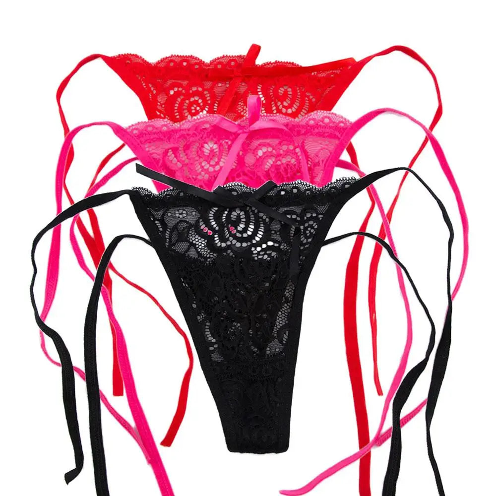 Women's Thongs Low Waist Underwear Briefs Transparent Lingerie Lace Floral Knickers