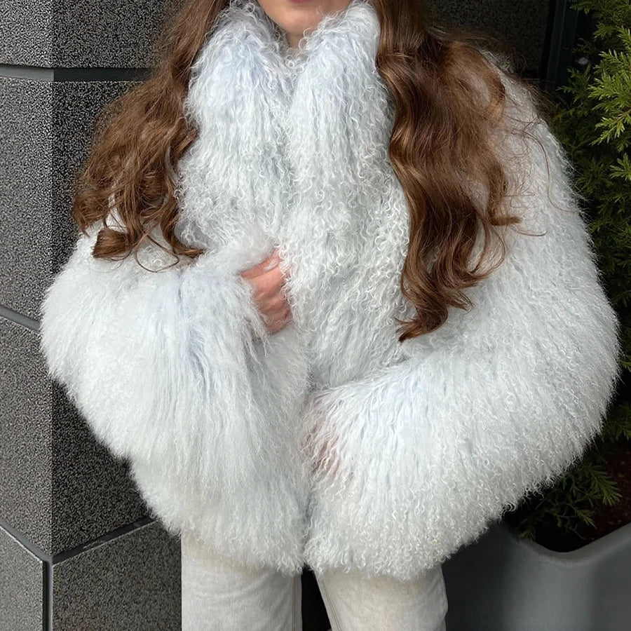 Natural Sheepskin Coat With Stand Collar Natural Sheep Fur Coat Full Skin Lamb Fur Jacket Best Selling Women's Leather Jacket