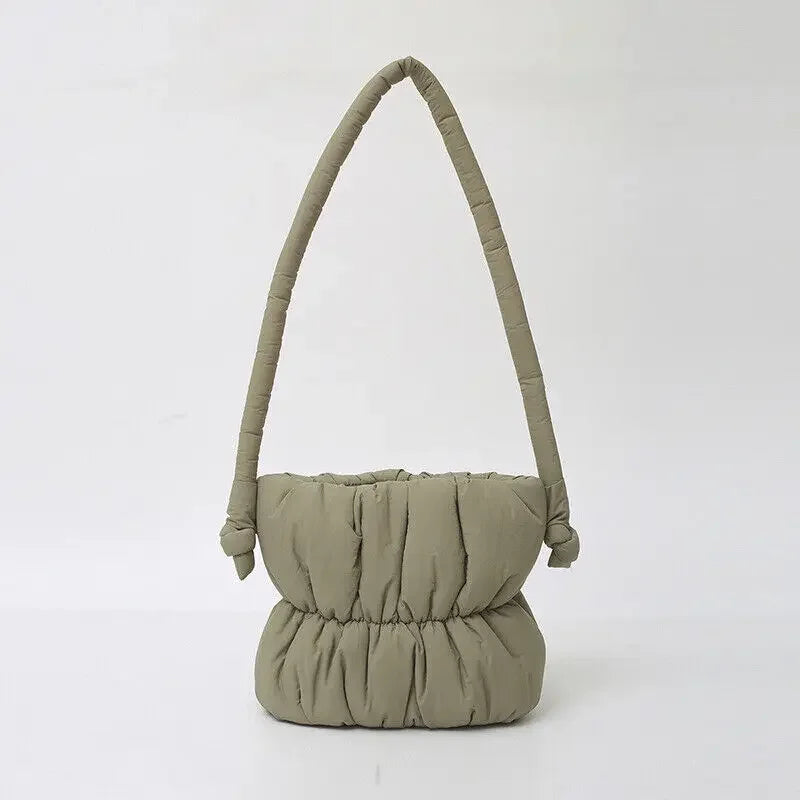 Nylon Bucket Bags Women Casual Designer Handbags Down-Filled Cotton Shoulder Bag Pleated Crossbody Bags Fashion Underarm Bag