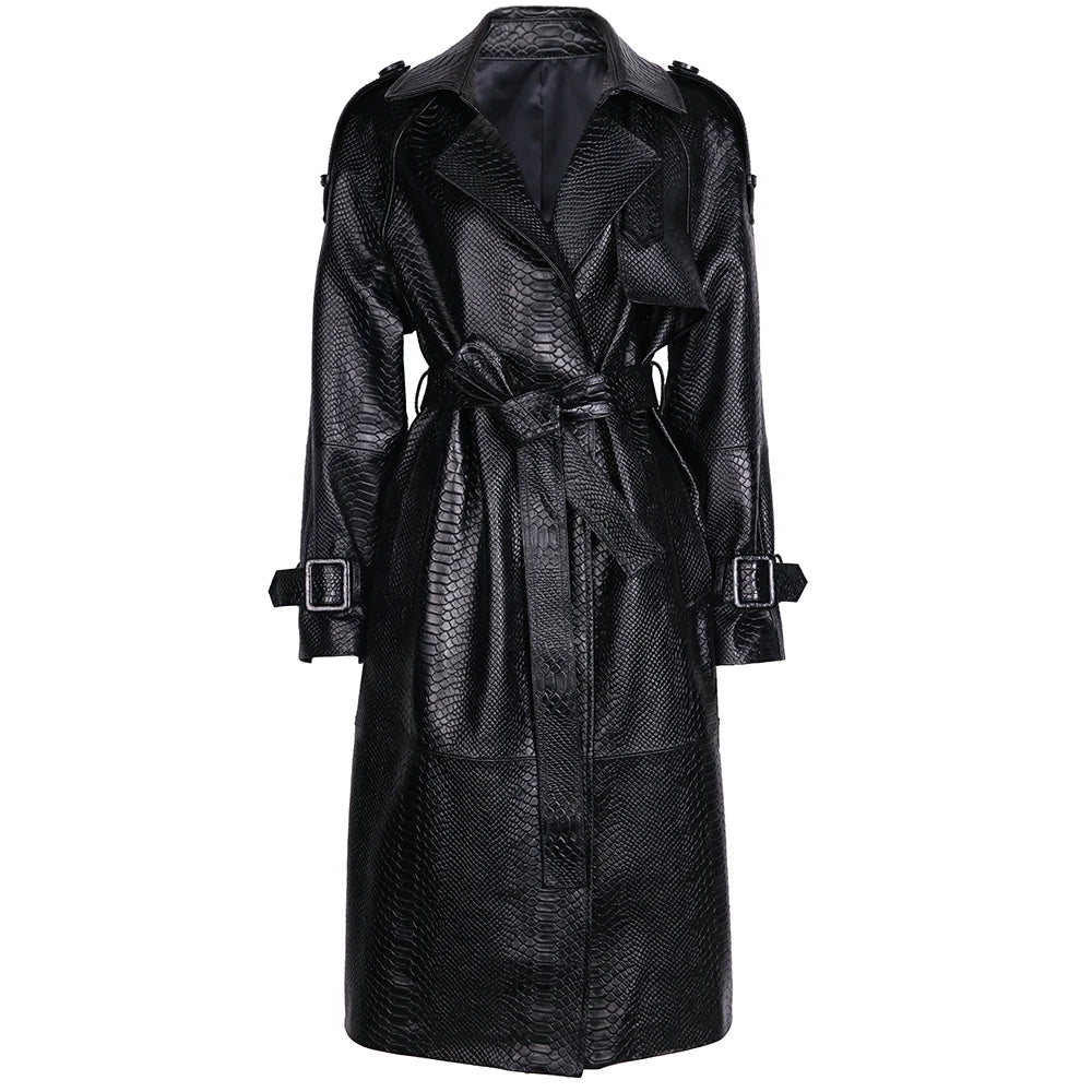 YOLOAgain High Quality Real Leather Trench Coat Women Genuine Leather Jacket Windbreak Female
