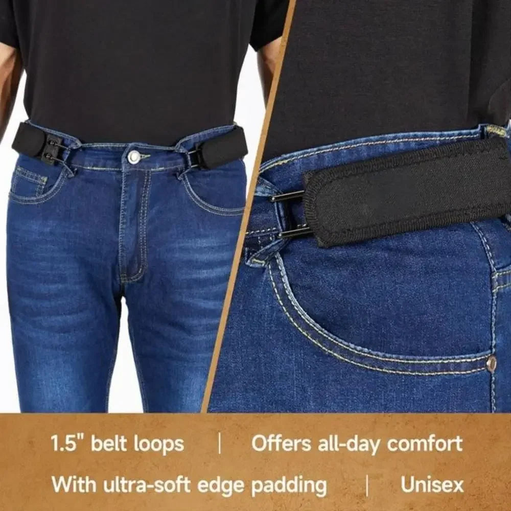 Buckleless Belt Hook Adjustable Metal Hook Elastic Belt Unisex Buckle-Free Invisible Waist Belt Closure for Outdoor Work EDC