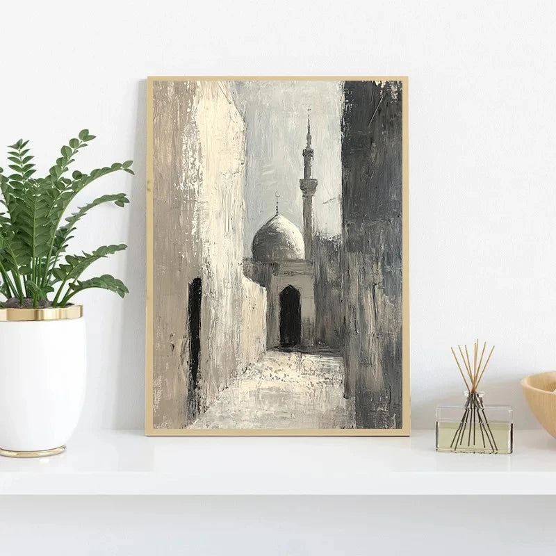 Muslim Mosque Islamic Architecture Archway Poster Minimalist Neutral Beige Canvas Printing Wall Art Picture for Room Home Decor