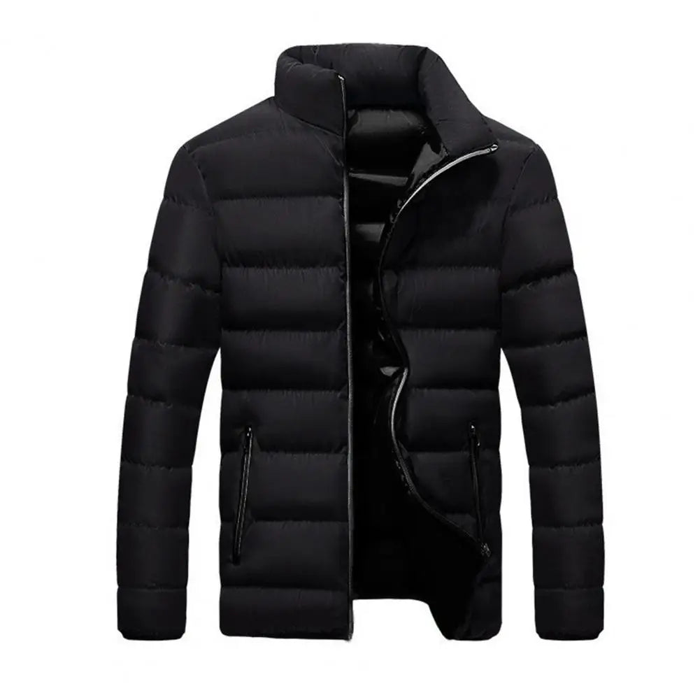 Men Parkas Autumn Winter Thickened Padded Coat Stand Collar Loose Zipper Pockets Jacket Men Overcoat Thick Warm Cotton Coat