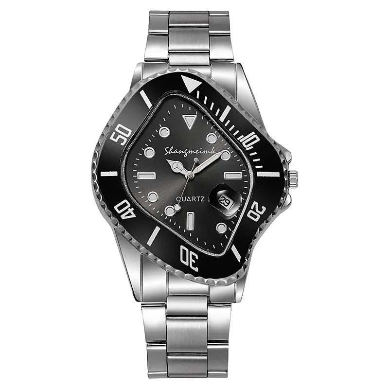 New Watch for Men Unusual Conceptual Crash Melting Twist Shaped Case Quartz Wristwatch Male Man Rhombic Green Clock Reloj Hombre