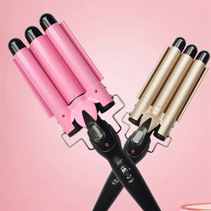 Professional curling iron - large curling three-tube curling iron - rod with water ripple and egg wave cross-border hair styling
