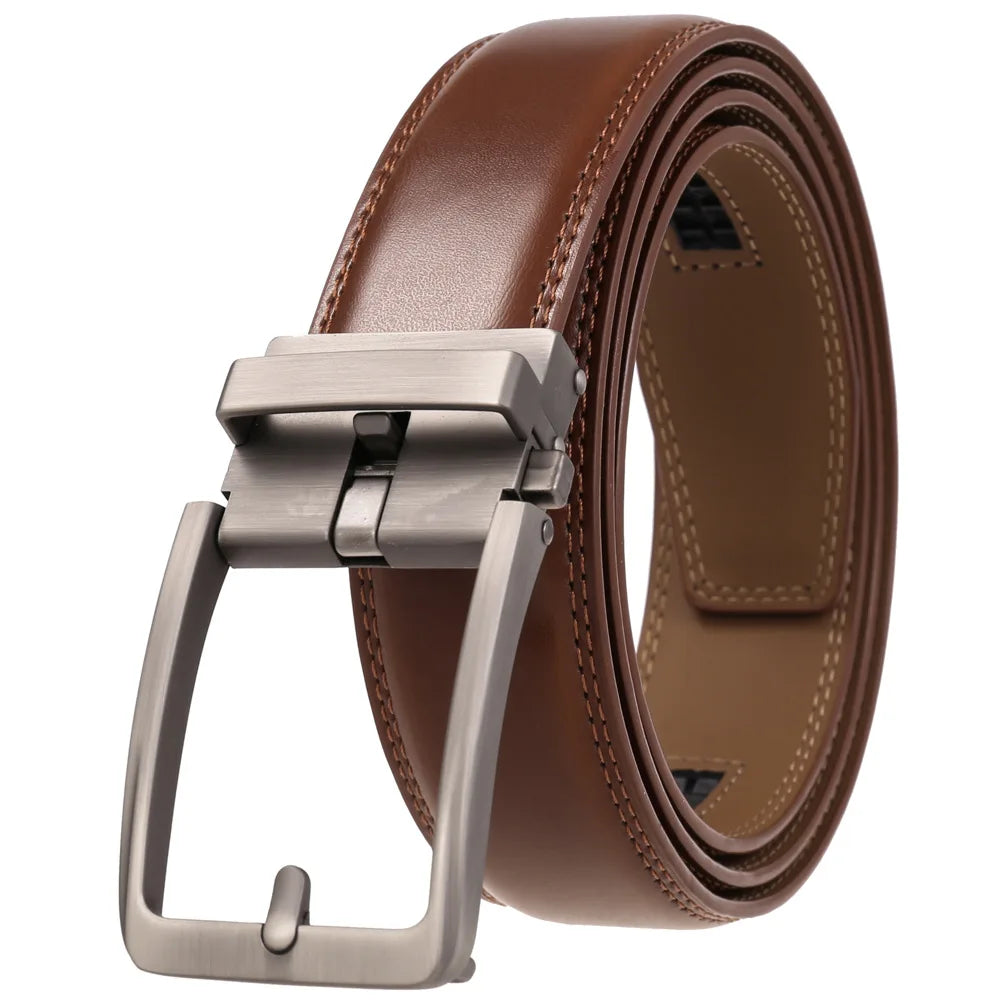 Men's Genuine Leather Belt Fashion Automatic Buckle Belt for Popular Business High Quality Male Belt Brown