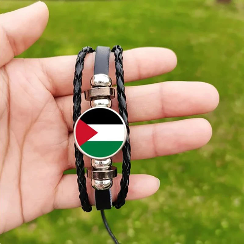 Palestine Flag Leather Bracelet Men Women Retro Multi-Layered Braided Bracelets Fashion Jewelry Accessories Patriotic Trinkets