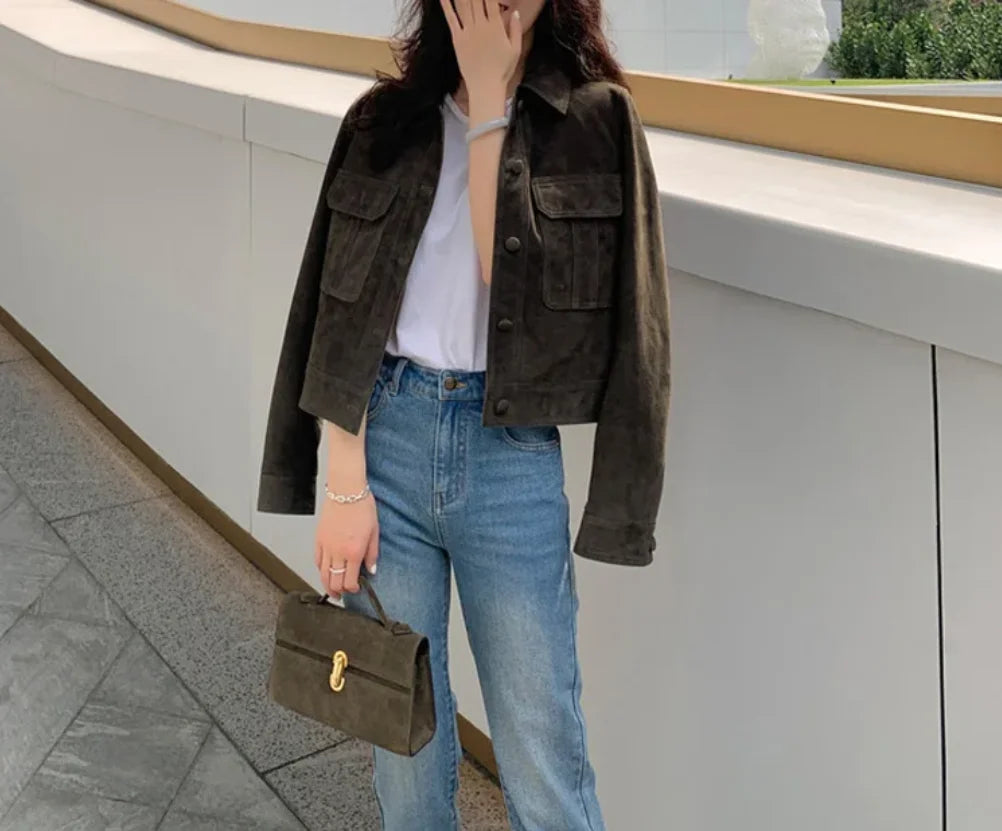 Casual Quality Leather Jacket For Women 2025 Spring Cashmere Suede Leather Coat Female Slimming Versatile Jaqueta Streetwear
