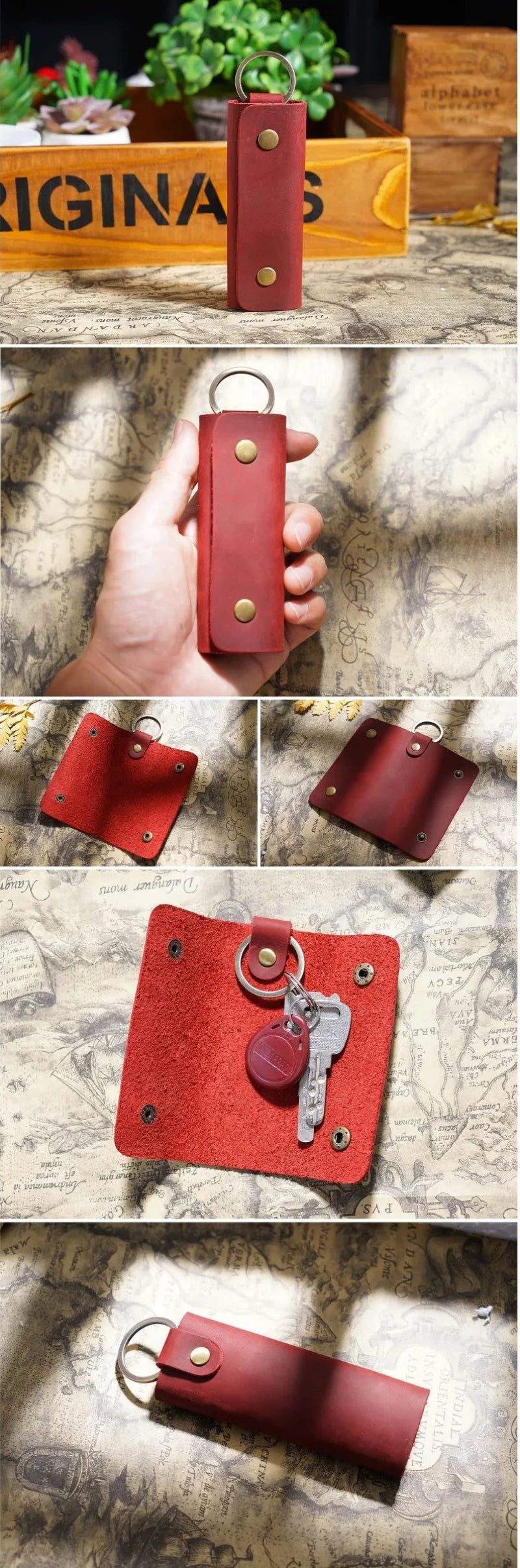 Genuine Leather Key Holder Small Home Keys Storage Bag Minimalist Key Ring Pouch Cow Leather Personalized Key Organizer Wallet