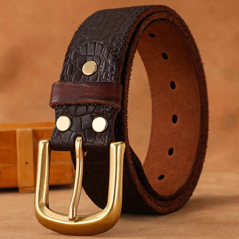 Genuine Leather Belt Men Luxury Strap Male Fashion Pure Cowhide Copper Buckle Wild Classic Retro Pin Buckle High Quality