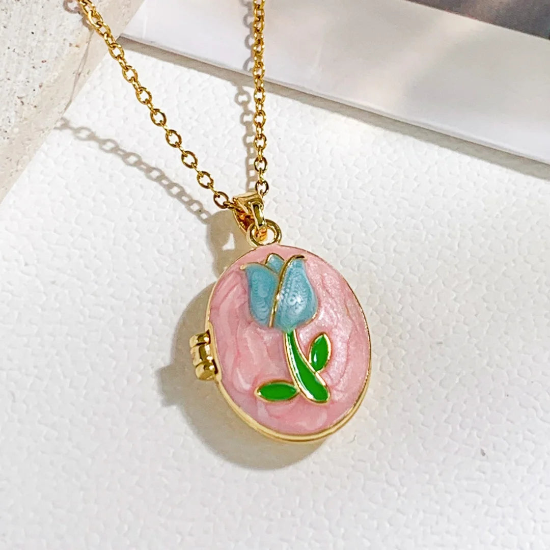 Necklace Pendant, Retro Enamel, Fashionable and Simple, Titanium Steel, Niche Design, Creative Color, Oil Dripping Photo Box