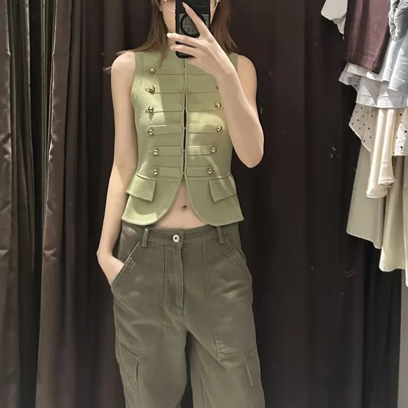 Summer Women's New Knitted Vest Tops 2026 Fashion Retro Slim Elegant Young Women's Blouse Chic Elastic Knitted Short Tank Tops