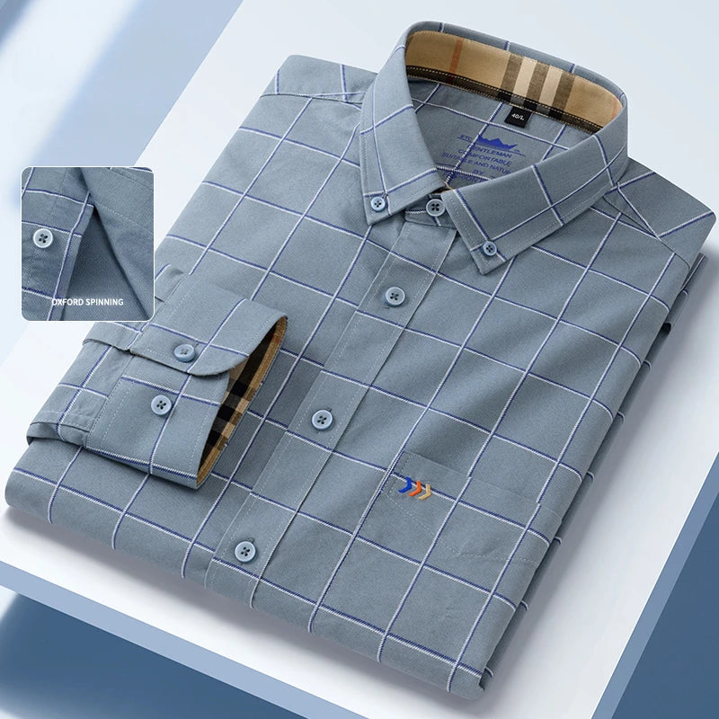 New in shirt 100%cotton oxford long-sleeve shirts for men slim fit formal plain shirt hight qulity plaid soft office clothes