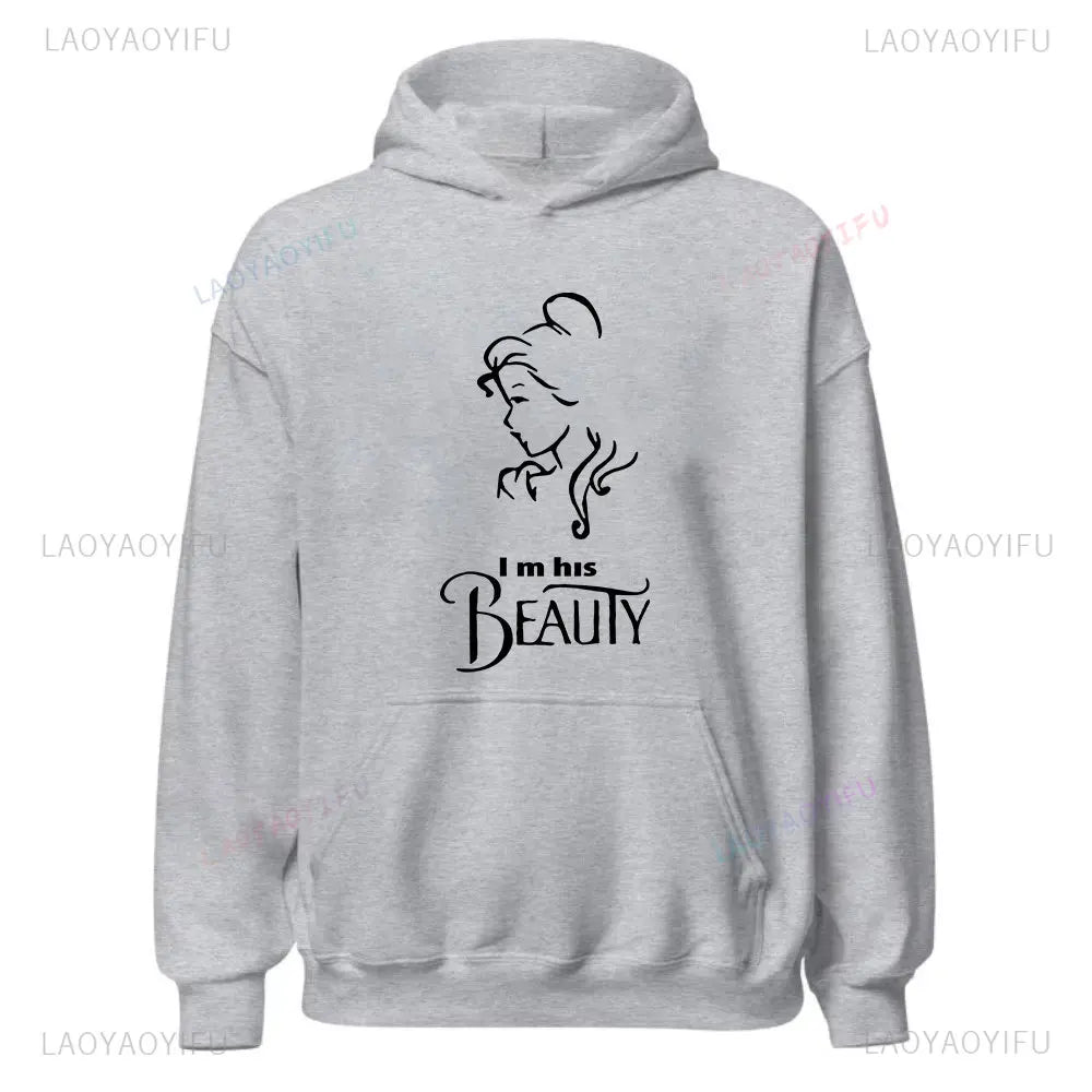 I'm Her Beast I'm His Beauty Print Sweatshirts Couple Matching Hoodies Men Women Long Sleeve Hooded Luminous Lover Hoodie