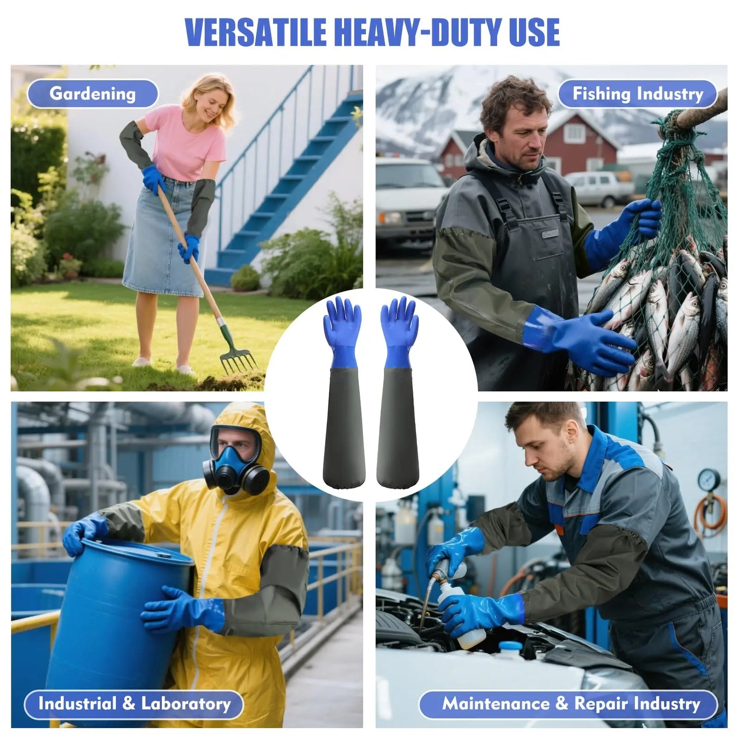 1Pair Long waterproof gloves, long chemical gloves Household cleaning, gardening work，reusable, padded cotton lining/acid and oi