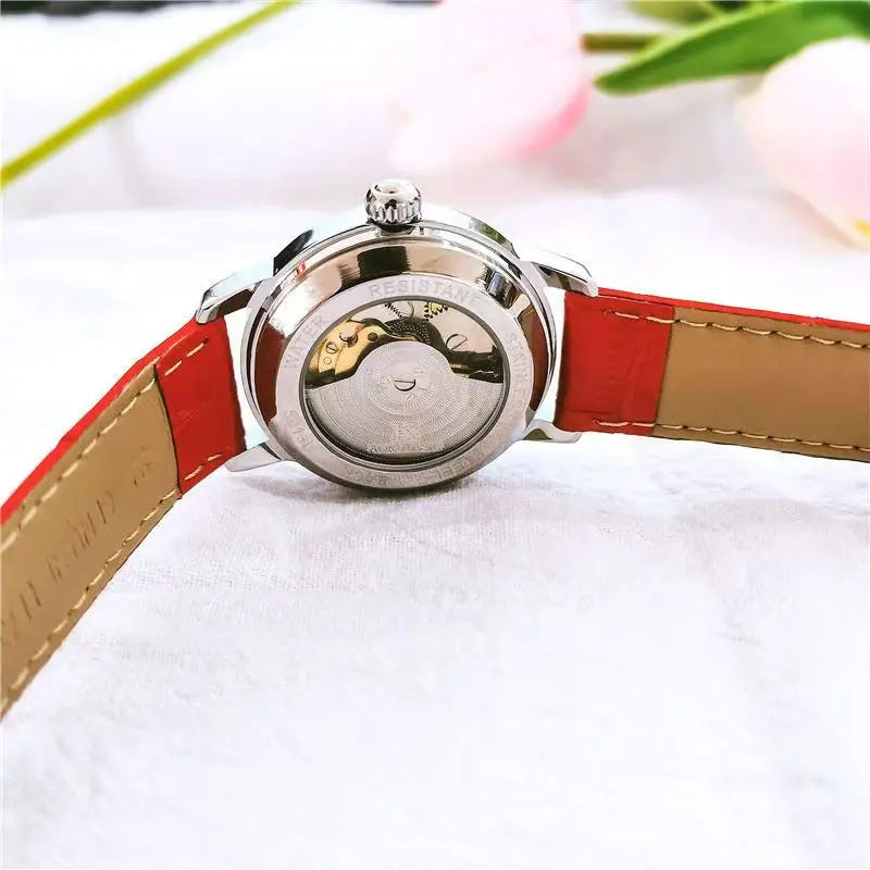 Authentic Fully Automatic Mechanical Watch for Women, Hollow-Out, Luminous, Waterproof, Elegant, High-End, New Korean Style, Simple Watch, the Best Gift for a Girlfriend, No Batteries Needed