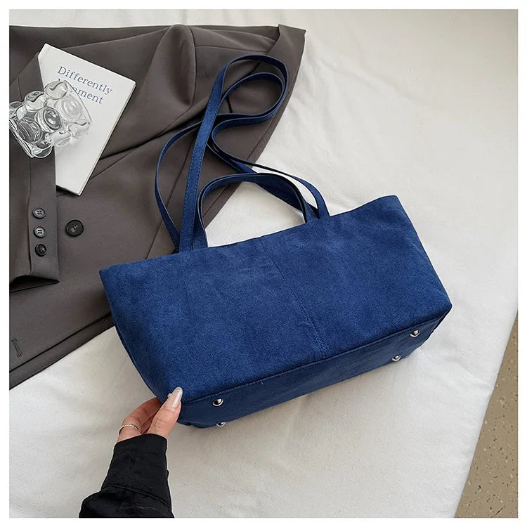 Large Capacity Tote Women Bag Retro Faux Suede Shoulder Bag Quitting Designer Bags for Women Handbag Commuting Shopper Purses