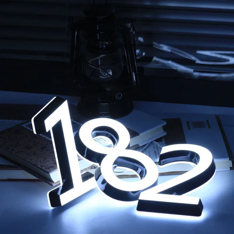 Custom LED House Number Outdoor Waterproof 3D Acrylic Illuminated House Sign Modern Residential Door Plates Lighted House Number