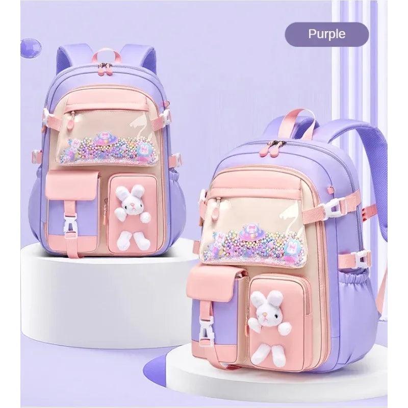 School Bag Oxford Cloth Polyester Waterproof Cute Cartoon Backpack Girls Spine Protection Rucksack Daily Campus Commuting Bag