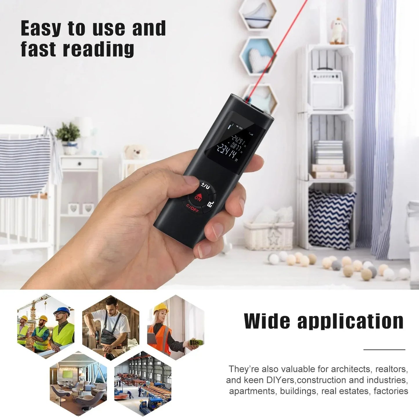 40M/60M Mini Smart Laser Distance Meter Measure Infrared Rangefinder USB Rechargeable Handheld Laser Range Finder