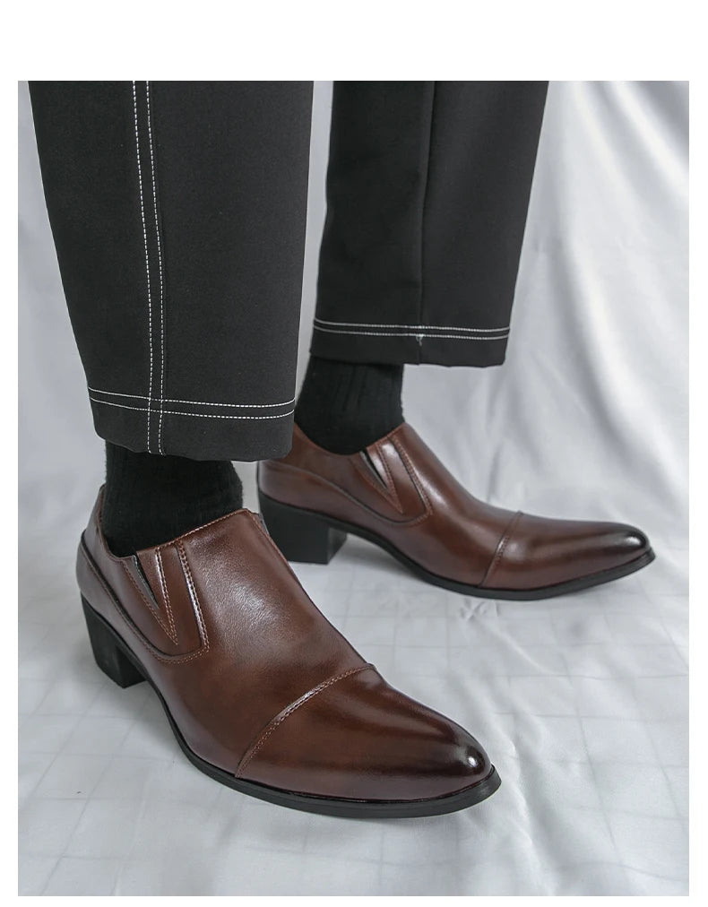 Black/Brown High-heeled Men's Shoes High-quality Dress Shoes Leather Non-slip Business Party Wedding Height Increase Men Loafers