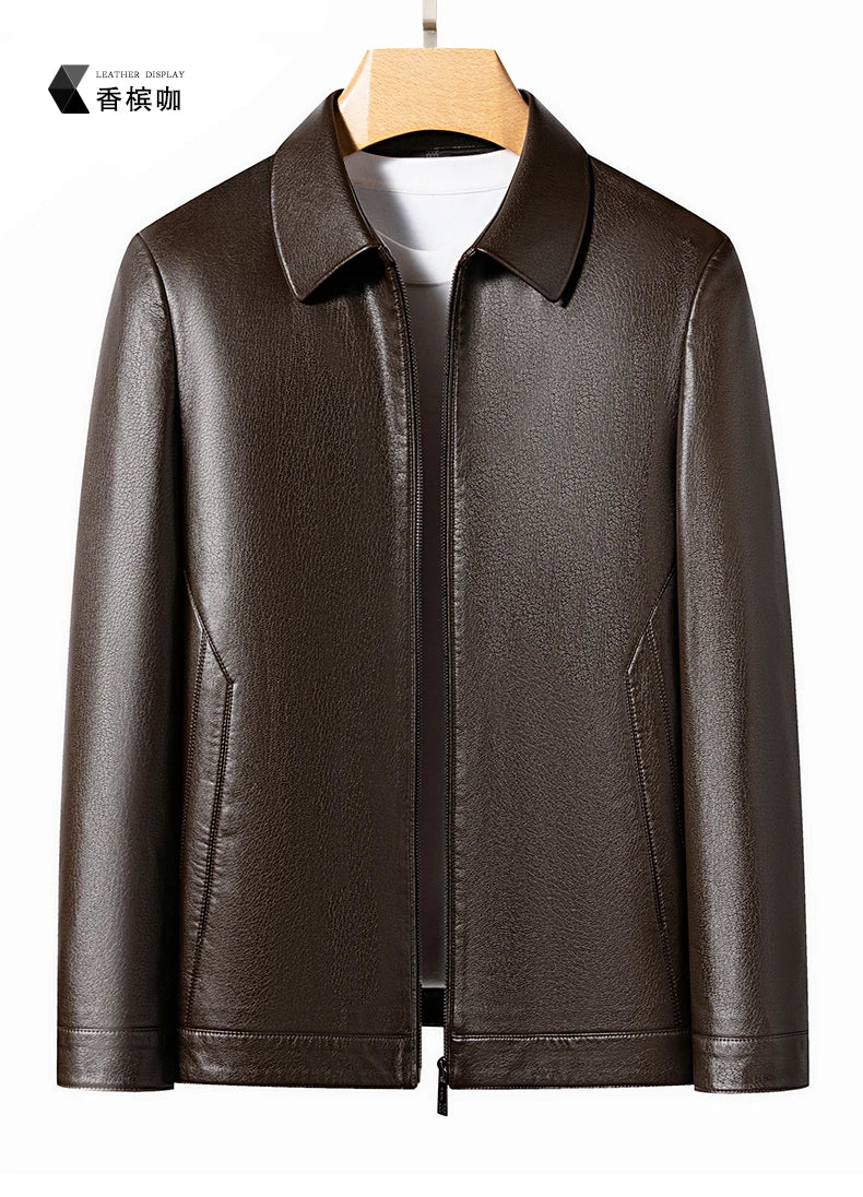 YN-335 Men's Lapel Jacket Natural Leather  Jacket Spring and Autumn Sheepskin Jacket Men
