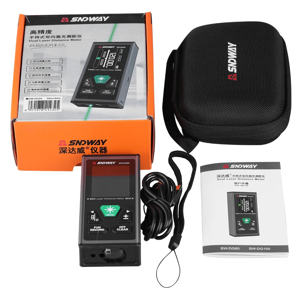 SNDWAY Laser Distance Meter 2 Way Laser Measure Meter 60M 100M Rangefinder Red Green Laser Two-way Range Finder SW-DG60