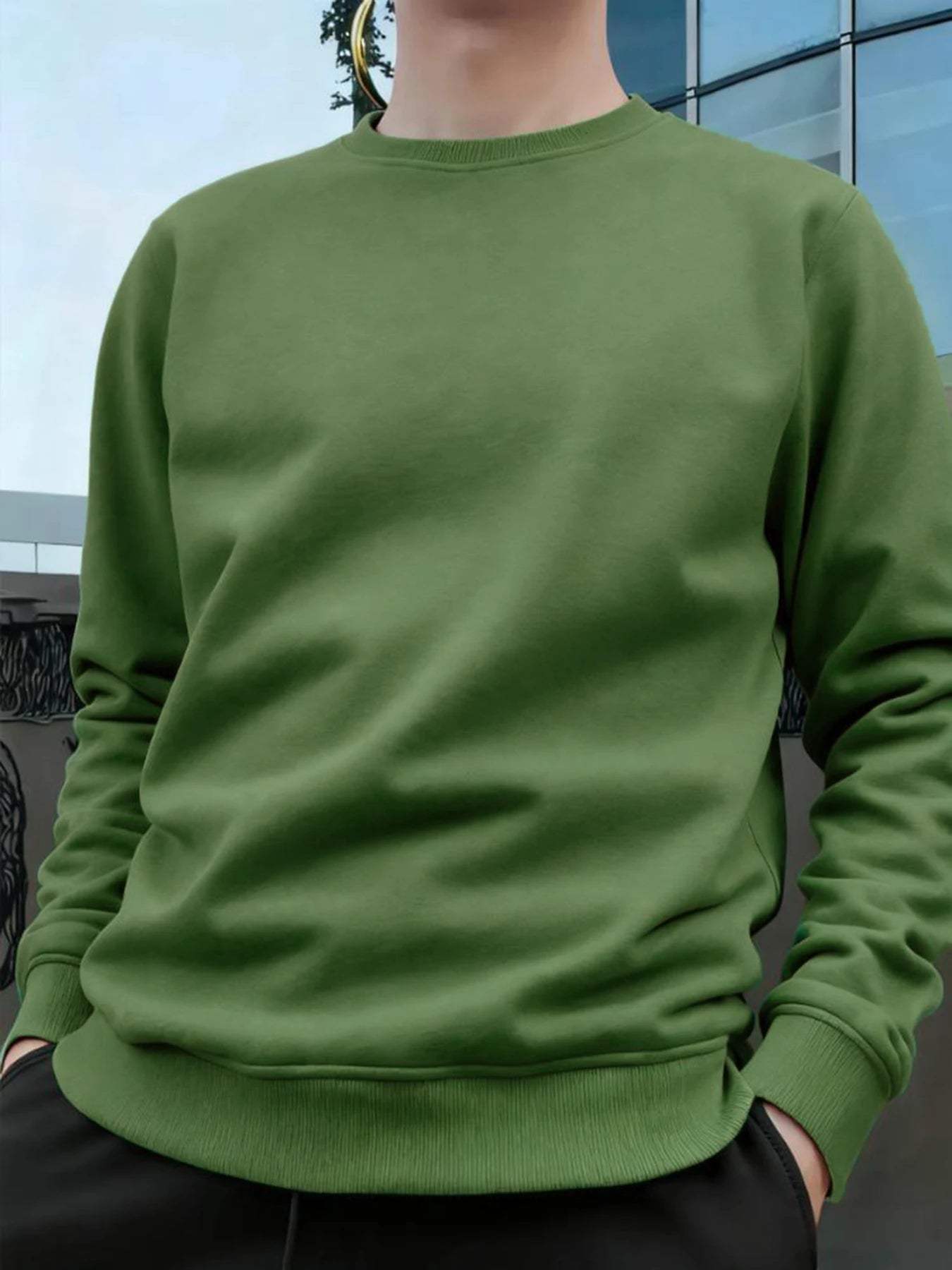 Men's Crew Neck Pullover Solid Color Large Sweatshirts Spring Autumn Outdoor Jogging Tops Men Casual Hoodies Streetwear