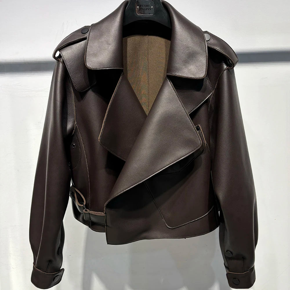 YOLOAgain Oversized Real Leather Jacket Women Sheepskin Coat