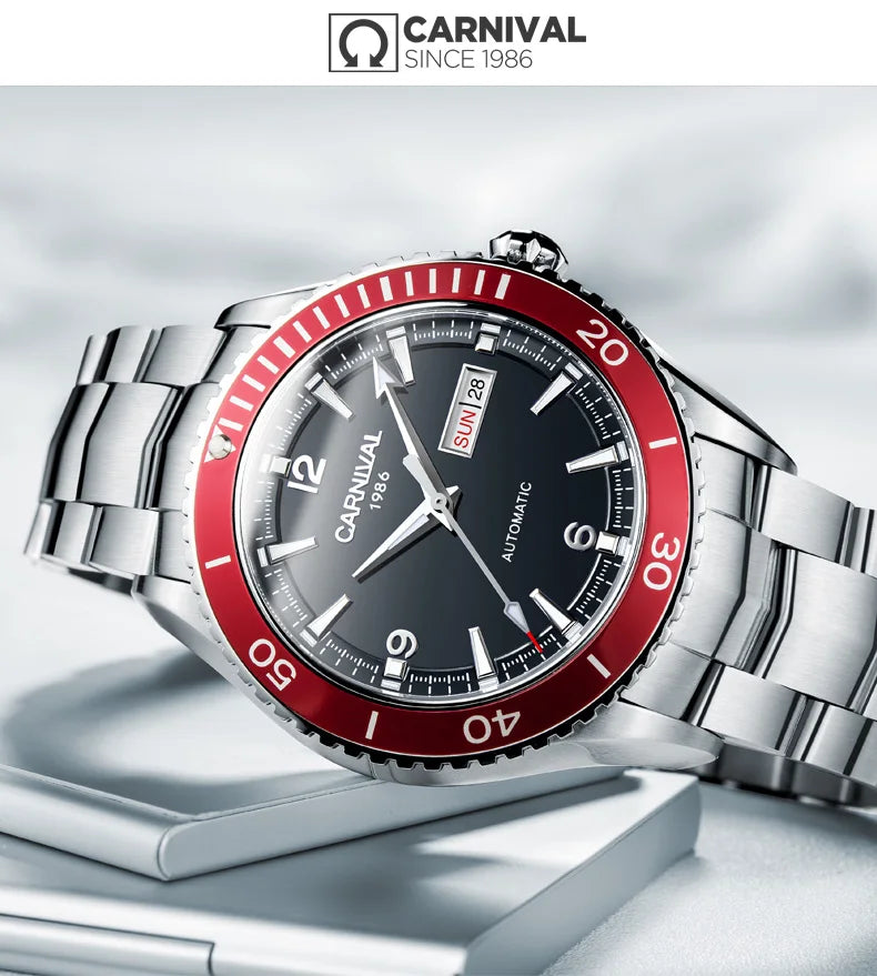 I&W Men Automatic Watch 41mm Mechanical Wristwatch 50M Waterproof Luminous Sapphire Mirror Dual Calendar Week Date
