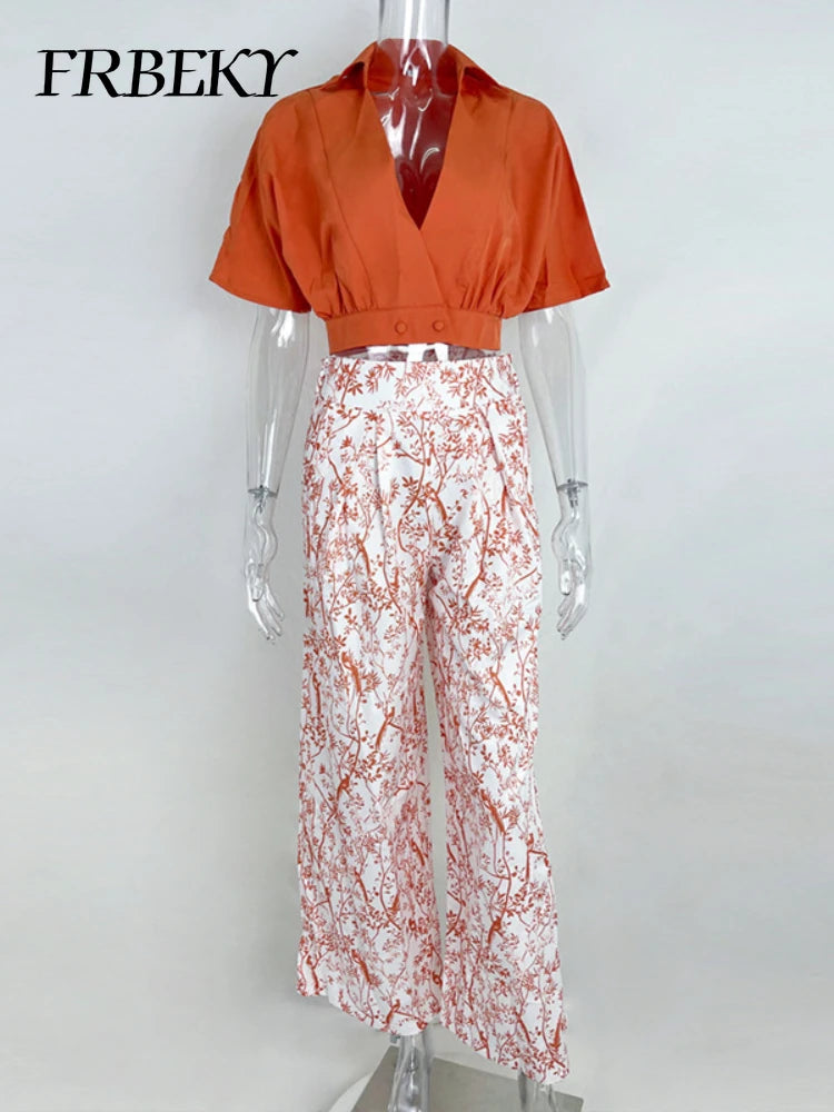 Pant Sets Summer New Bat Sleeve Print Shirt & Wide Leg Pants Two Piece Set for Women Fashion Women's Suit Chic and Elegant Set