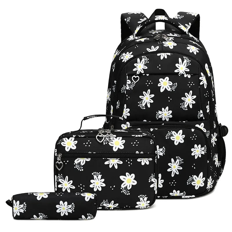 3 Pcs Set Children's Backpacks Cute Student School Bag for Teenage Girls Waterproof School bags With Lunch bag Pencil Case