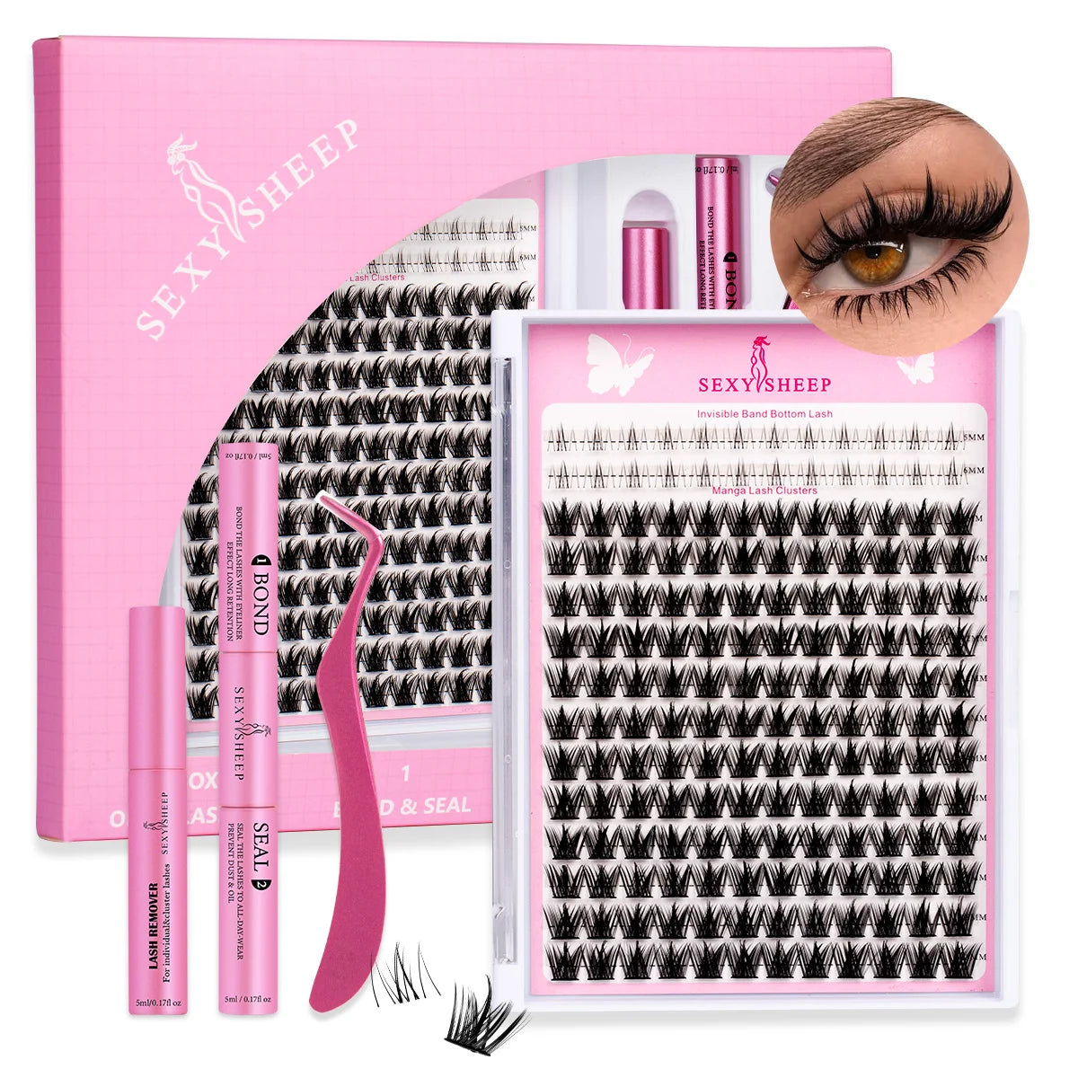 DIY Eyelash Extension Kit Soft Natural Look Wispy Kit with Bond & Seal Tweezers Reusable Cluster Lashes D Curl Individual Lash
