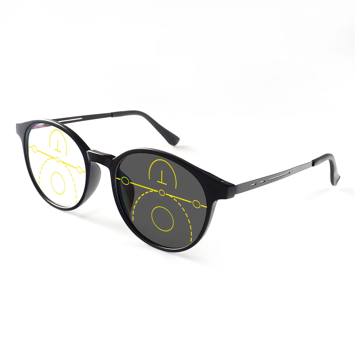 Progressive Multifocal Reading Glasses, Photochromic, Clear Vision, Round Frame, Lightweight to Wear, Stylish Appearance Suitable for Both Men and Women