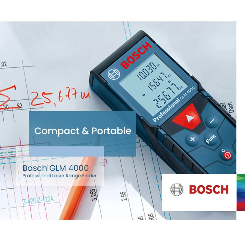 Bosch GLM 4000 Laser Distance Meter 40M Laser Range Finer Handheld 2mm High Precision Laser Tape Ruler Measuring Instrument Tool