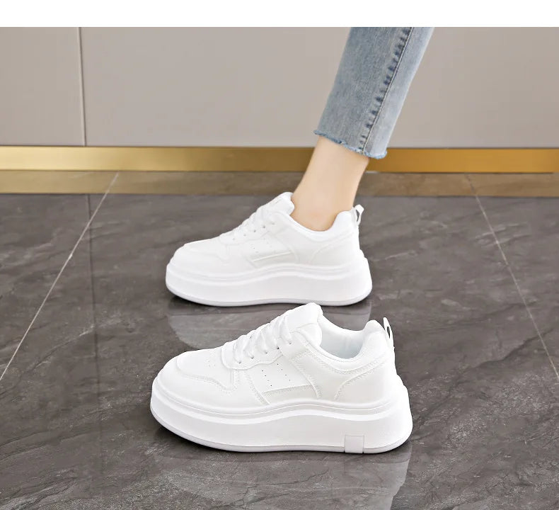 Women's Casual Sports Shoes Thick Bottom Low Tops Lace Up Vulcanised Shoes Lightweight Rubber Soled Winter Season Adult Footwear