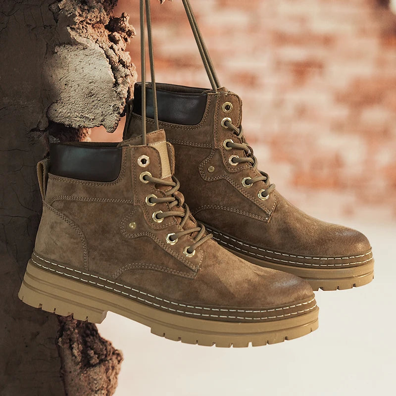 Genuine Leather Men's Ankle Boots Casual High Quality Boots Man Outdoor Work Sneakers High Top Streetwear Motorcycle Boots Men